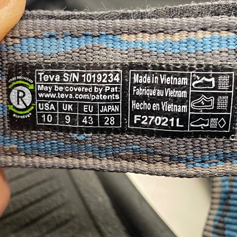 Teva Hurricane XLT2 Sport Sandals Mens 10 Blue Grey Wave Recycled Hiking Water